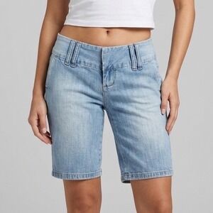 Vtg‎ 90s Y2K Spacegirlz Denim Bermuda Shorts Sz 3 Low Rise Faded Jean Long Indie